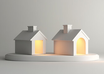 Poster - Tiny houses with soft light and grey backgrounds are a luxury design feature in 3D renderings and architectural models.