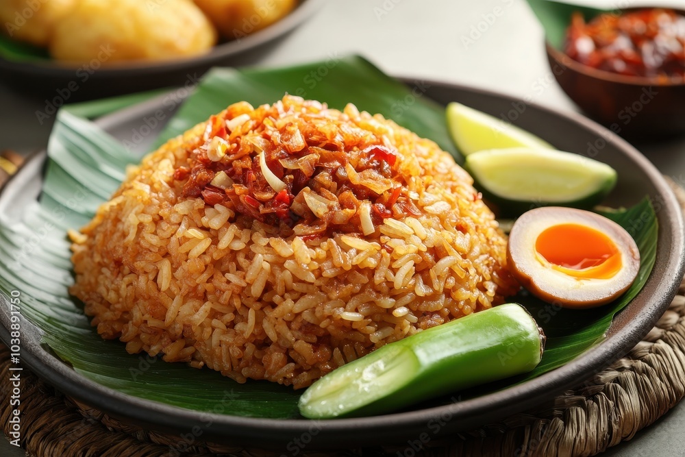 Foto de Stock Nasi goreng is a classic Indonesian fried rice dish made