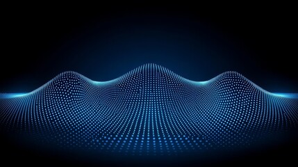 Abstract blue digital waves with glowing dots on a dark background.