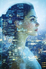 Poster - A futuristic female stock image with an abstract technology background