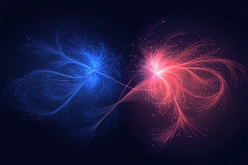 Poster - Flowing waves, dots, and lines. Quantum technology concept. Deep learning stock. Big data algorithms visualization for business, science, and technology.