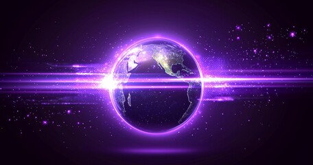 Poster - The abstract digital technology futuristic circuit of blue and pink background, the cyber science tech, the innovation communication future, the AI big data, the internet network connection, the