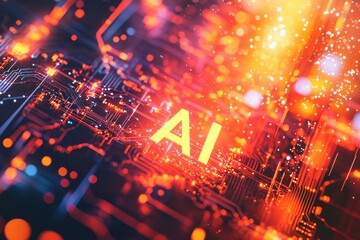 Poster - An AI chip in 3D, AI icon in science and business, Technology and engineering concept, a stock or neural network concept as an isolated background. 3D rendering illustration.