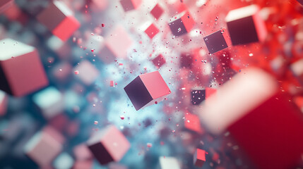 Poster - Colorful abstract cubes floating in a digital space filled with vibrant particles and light