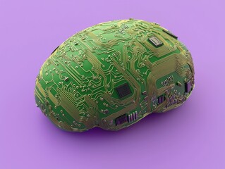 Poster - A futuristic neon circuit brain illustration on a purple gradient background