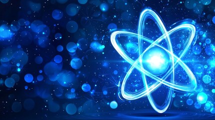 Poster - Stock illustration of electrons and protons spinning around in an abstract atom.