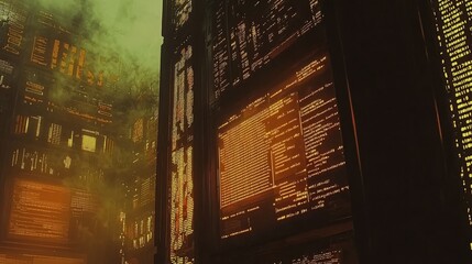 Multi-screen digital wall that displays technology and information age data.