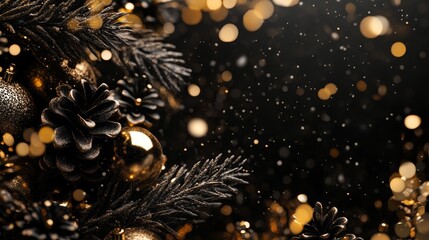 Wall Mural - premium christmas background with copy space. black and gold christmas banner
