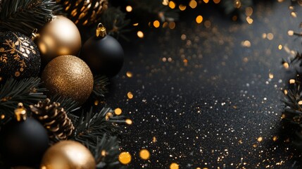 Wall Mural - premium christmas background with copy space. black and gold christmas banner