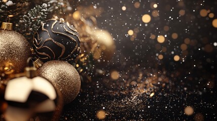Wall Mural - premium christmas background with copy space. black and gold christmas banner