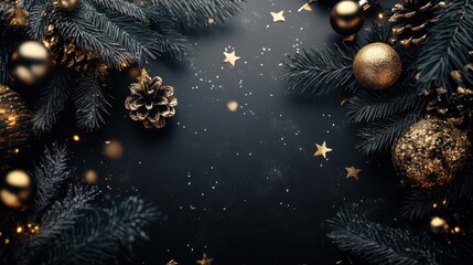 Wall Mural - premium christmas background with copy space. black and gold christmas banner