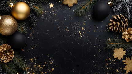 Wall Mural - premium christmas background with copy space. black and gold christmas banner