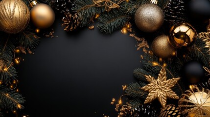 Wall Mural - premium christmas background with copy space. black and gold christmas banner