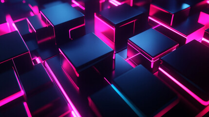 Poster - Colorful abstract digital blocks illuminated with neon lighting in a futuristic setting