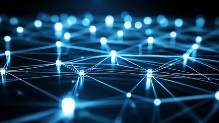 Poster - A mesmerizing network of interconnected nodes glows against a dark backdrop, symbolizing the intricate web of data, technology, and communication.
