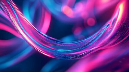 Poster - Vibrant abstract shapes with flowing curves in hues of pink and blue against a dark background