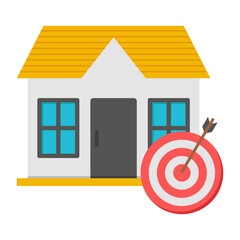 Wall Mural - Building with dartboard, icon of property target

