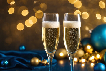 two glasses with champagne with fancy background