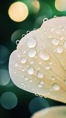 Poster - a white umbrella with water droplets on top is seen in a close-up, against a backdrop of green light