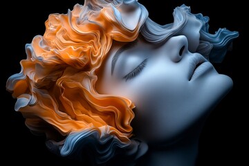 Poster - 3D digital rendering of a face, with different parts of the face shifting and morphing into abstract shapes, illustrating the fluidity of subjective identity