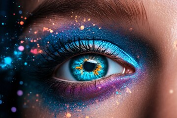 Poster - A face with multiple eyes, each eye showing a different world, illustrating the concept of multiple subjective realities