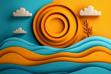 Poster - Abstract geometric landscape in minimalist style, with simple shapes and bold contrasting colors