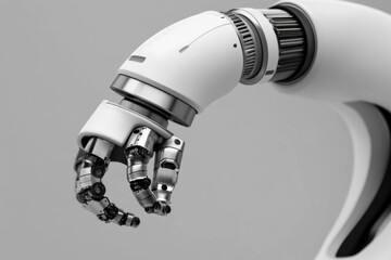 Aufkleber - Minimalist robotic arm, silhouetted against a plain background, representing sleek industrial design and automation