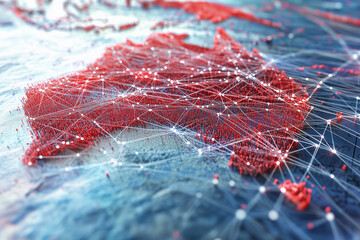 Abstract red network map of Australia global data transfer concept digital illustration