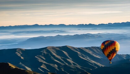 Wall Mural - A Hot Air Balloon flying over the mountains