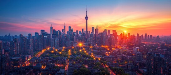 Aufkleber - Toronto Skyline at Sunset with Network Connections