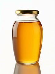 Sweet honey in a glass jar, macro detail on a glass of honey. Sweet food