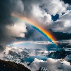 Wall Mural - A Rainbow over a Lake in the mountains