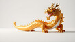 © Tark - Horizontal left to right 3d Chinese a happy gold dragon with happy face on white background. generative AI