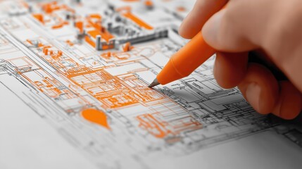 Aufkleber - Hand drawing detailed blueprints of a construction project, representing precision and creativity in architectural design and planning, Generative Ai