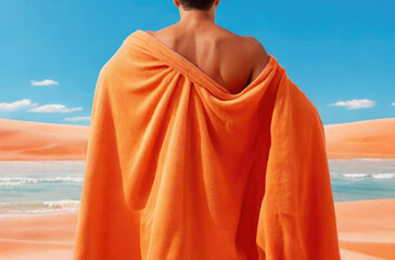 Woman wrapped in a bright towel.