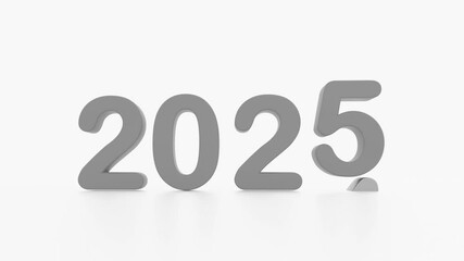 Poster - animation of 2025 new year, happy new year 2025, 3d illustration of 2025 grey 3d text turning year from 2021 to 2022. white background with empty space for tex