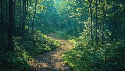 Poster - A Sunlit Path Through a Lush, Verdant Forest