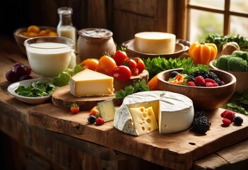 exquisite dairy selection featuring vibrant fresh ingredients including creamy rich colorful vegetables inspiring culinary creations, artisanal, cheeses