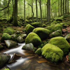 Moss Covered Rocks in the Forest