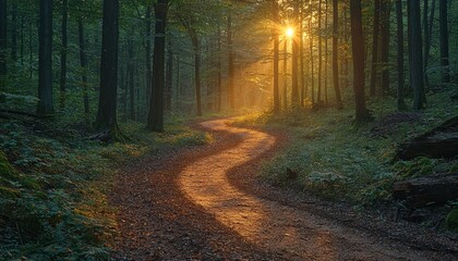 Poster - A Sunlit Path Winding Through a Lush Forest