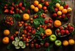 © Yaroslava - vibrant colorful flat lay fresh food displayed natural lighting effect enhance aesthetic appeal, appetizing, bowl, colors, contrast, cuisine, culinary