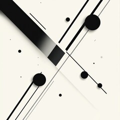 Poster - A minimalistic design features black diagonal lines intersecting various circle sizes on a soft light background, highlighting simplicity. Generative AI