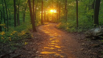 Poster - A Stone Path Through a Sun-Drenched Forest