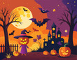 © AI DESIGN 0 - Halloween Night Pumpkin Character Bats Moon Castle