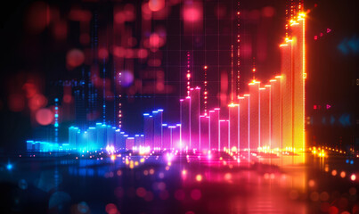 Poster - Colorful Economic Charts with Light Effects Representing Business Data and Financial Growth Trend Analysis During Evening Time