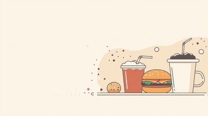 Poster - Burgers and drinks are artfully presented on a minimalist background, perfect for a casual meal or snack time delight. Generative AI