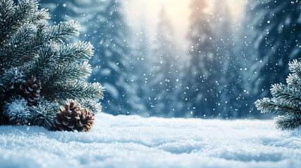 Wall Mural - winter Christmas holidays banner, tree, bokeh background  and gentle falling snow