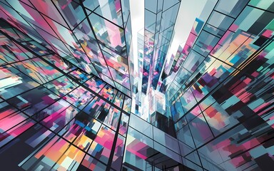 Wall Mural - abstract interpretation of an urban landscape with a vibrant, kaleidoscopic palette of colors and ge