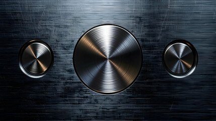 Abstract Metal Buttons on Brushed Metal Background - 3D Illustration
