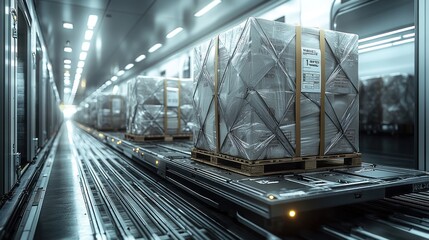 Poster - Palleted Cargo Being Transported on a Conveyor System